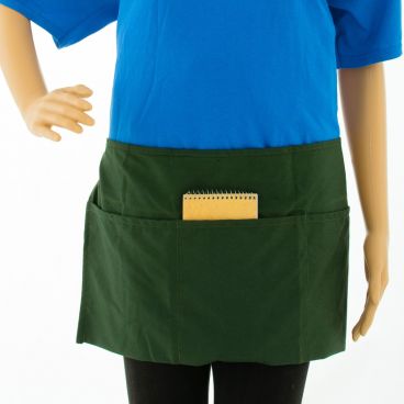Chef Approved 167605WAFHHG Hunter Green Poly-Cotton Front of House Waist Apron w/ 3 Pockets - 12"L x 24"W