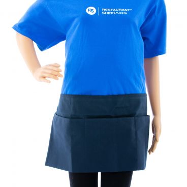 Chef Approved 167605WAFHNV Navy Blue Poly-Cotton Front of House Waist Apron w/ 3 Pockets - 12"L x 24"W