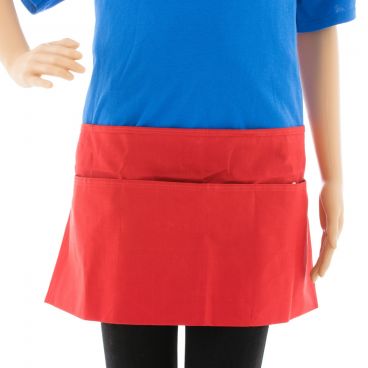 Chef Approved 167605WAFHRD Red Poly-Cotton Front of House Waist Apron w/ 3 Pockets - 12"L x 24"W