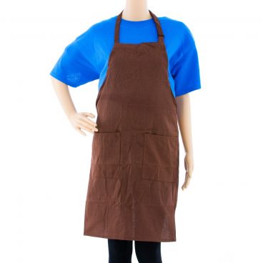 Chef Approved  Bib Apron Full Length Brown Poly-Cotton  w/ 2 Pockets & Adjustable Neck - 32"L x 28"W