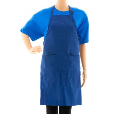 Chef Approved  Bib Apron Full Length Royal Blue Poly-Cotton  w/ 2 Pockets & Adjustable Neck - 32"L x 28"W