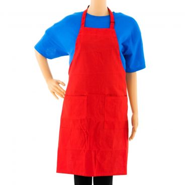 Chef Approved  Bib Apron Full Length Red Poly-Cotton  w/ 2 Pockets & Adjustable Neck - 32"L x 28"W