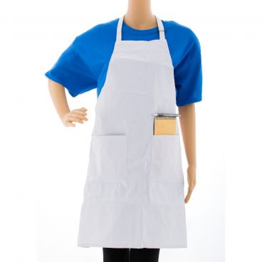 Chef Approved  Bib Apron Full Length White Poly-Cotton  w/ 2 Pockets & Adjustable Neck - 32"L x 28"W