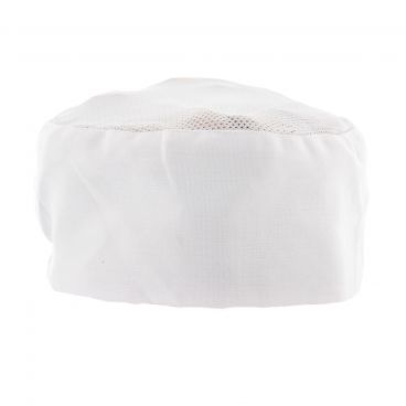Chef Approved White Mesh Top Chef Skull Cap / Pill Box Style w/ Elastic Closure - Large Size