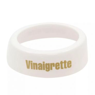 Tablecraft CB9 Imprinted White Plastic Salad Dressing Dispenser Collar with "Vinaigrette" Beige Lettering