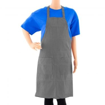 Chef Approved 167601BACGR Gray Poly-Cotton Full Length Bib Apron w/ 2 Pockets - 34"L x 30"W