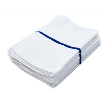 Chef Approved 167701BRTBLS White Cotton 32oz Ribbed Bar Towel w/ Blue Stripe - 19"L x 16"W