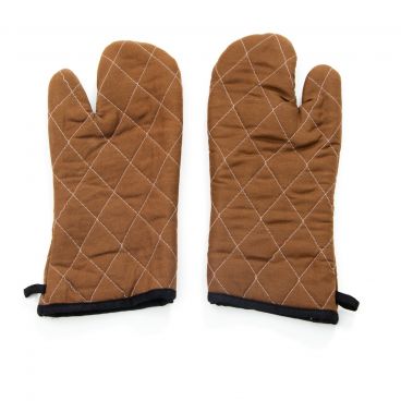 Chef Approved 15" Flame Retardant Brown Cotton Oven Mitt Ambidextrous - (pair)
