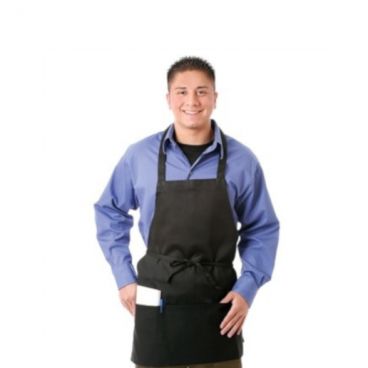 Chef Revival 602PS-BK Black Spun Polyester Front-of-the-House 3-Pocket Bib Apron - One Size