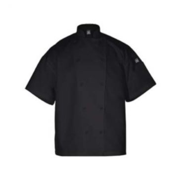 Chef Revival J005BK-XS XS Black Poly Cotton Men's Knife & Steel Short Sleeve Chef's Jacket