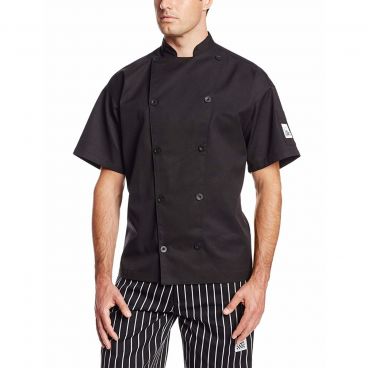 Chef Revival J045BK-M Medium Black Chef-tex Breeze Poly Cotton Men's Traditional Short Sleeve Chef's Jacket