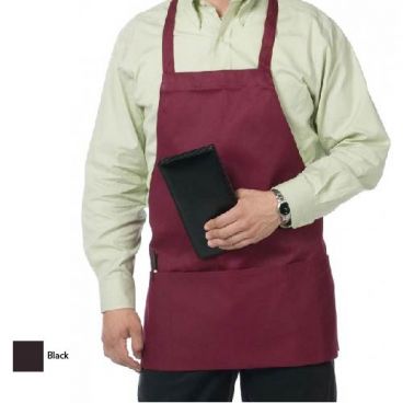 Chef Revival 612BAFH-BK Black Poly-Cotton Adjustable 3-Pocket Bib Apron - One Size