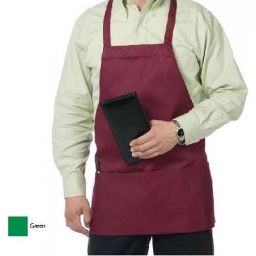 Chef Revival 612BAFH-GN Green Poly-Cotton Adjustable 3-Pocket Bib Apron - One Size