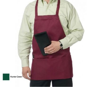 Chef Revival 612BAFH-HG Hunter Green Poly-Cotton Adjustable 3-Pocket Bib Apron - One Size