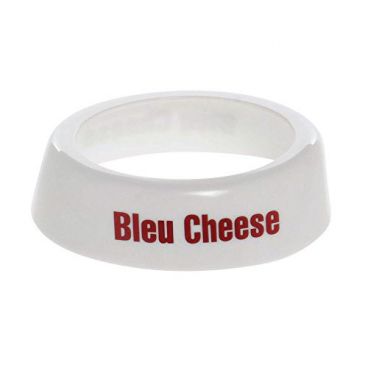 Tablecraft CM1 Imprinted White Plastic Salad Dressing Dispenser Collar with "Bleu Cheese" Maroon Lettering