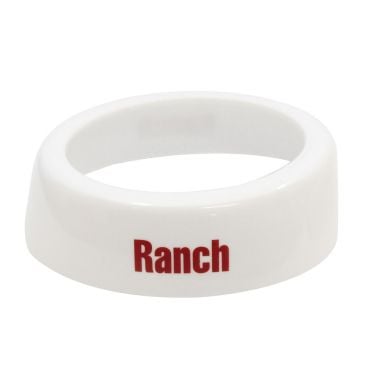 Tablecraft CM6 Imprinted White Plastic Salad Dressing Dispenser Collar with "Ranch" Maroon Lettering