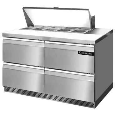 Continental Refrigerator SW48N10-FB-D 48" Front Breathing Standard Top Sandwich/Salad Prep Refrigerator With 4 Drawers And 10 Pan Capacity, 115 Volts