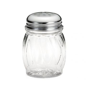 Tablecraft CP260-4 6 oz Clear Swirl BPA Free Tritan Polycarbonate Plastic Cheese Shaker With Perforated Chrome Plated Metal Top