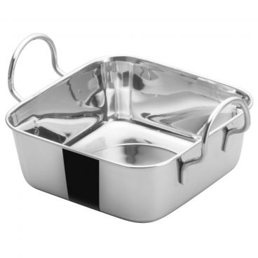 Winco DDSB-101S Stainless Steel 4-1/2" x 4-1/2" Mini Roasting Pan Serving Dish with 2 Handles