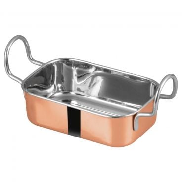 Winco DDSB-204C Copper Plated Steel 5-3/4" x 3-3/4" Mini Roasting Pan Serving Dish with 2 Handles