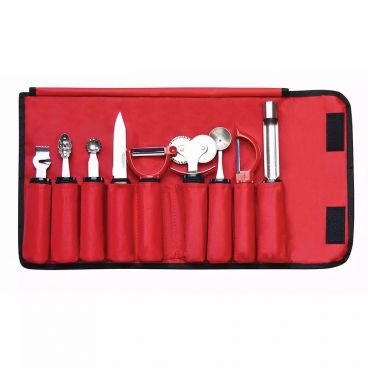 Tablecraft E5600-9 FirmGrip 9 Pc Garnishe Set with Red Nylon Case