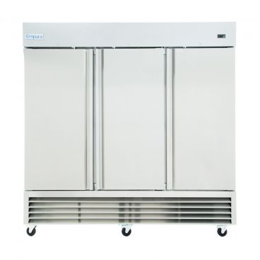 Empura E-KB81R 81" Reach In Bottom-Mount Stainless Steel Refrigerator With 3 Full-Height Solid Doors - 66 Cu Ft, 115 Volts