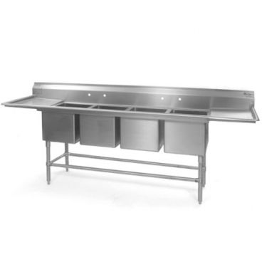 Eagle Group FN2080-4-24-14/3 Four 20" x 20" Bowl Stainless Steel Spec Master Commercial Compartment Sink 136" with Two 24" Drainboards