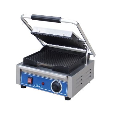 Globe GPG10 Bistro 10" x 10" Grooved Cast Iron Top And Bottom Panini Sandwich Grill - 120V / 1800W