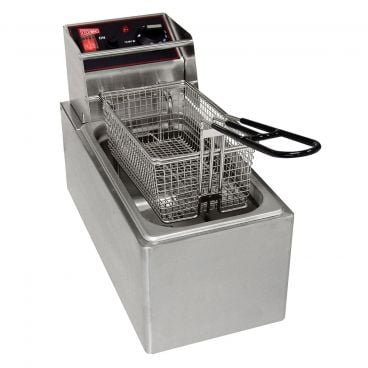 Cecilware EL6 7 1/2" Electric Commercial Countertop Stainless Steel Deep Fryer With Single 6 lb Capacity Fry Tank, 120V, 1800W