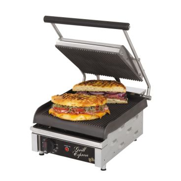 Star GX10IG 10" x 10" Grill Express Heavy Duty Grooved Top & Bottom Panini Grill - 1400W