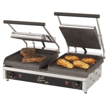 Star GX20IGS 10"x 10" Dual Grill Express Heavy Duty Grooved/Smooth Panini Grill - 208-220V