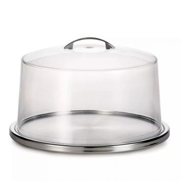 Tablecraft H820P422 13" Stainless Steel Cake Plate with Clear Cover