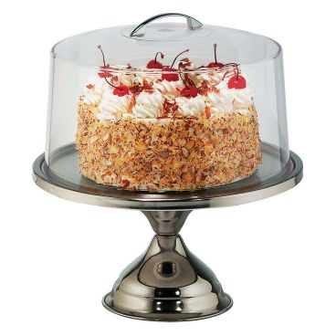 Tablecraft H821422 12.75" Stainless Steel Cake Stand With Acrylic Cover