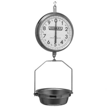 Hobart PR30-1 Dual-Face Chart 30 lb x 1 oz Hanging Dial Scale With Chrome Finished Head And 16 1/4" Diameter Removable Stainless Steel Pan