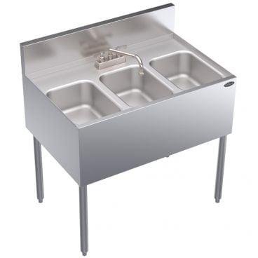 Krowne KR24-33C Royal Series 36 Inch Wide 3-Compartment Underbar Sink With Deck Mount Faucet