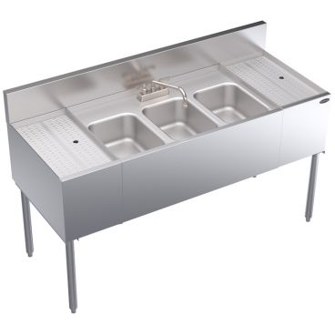 Krowne KR24-53C Royal Series 60 Inch Wide 3-Compartment Underbar Sink With 12 Inch Right And Left Side Embossed Drainboards