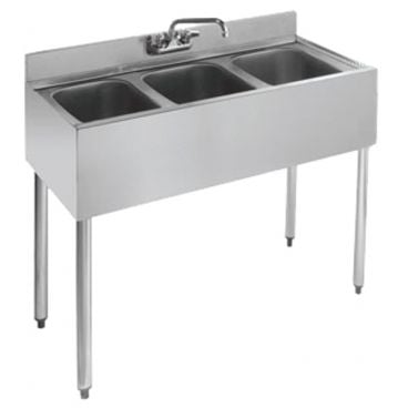 Krowne 18-33 1800 Series 36" Wide Bar Sink Unit With Wall Mount Faucet, 3 Compartments