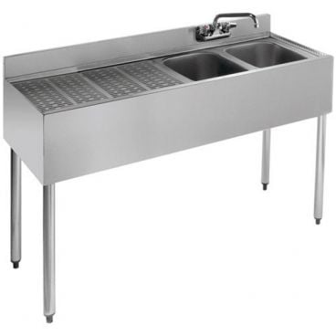Krowne 18-42R 1800 Series 48" Wide Bar Sink Unit With Wall Mount Faucet, 24" Left Side Drainboard, 2 Compartments