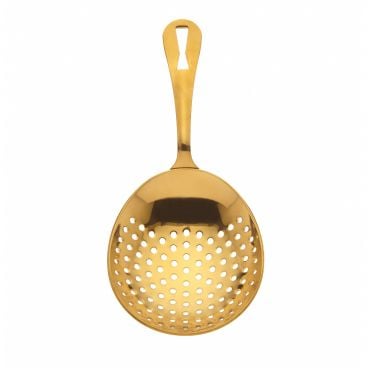 Mercer Culinary M37028GD Barfly 6 1/2" Gold Plated Julep Strainer With Welded Handle With Hanging Hole