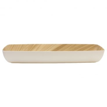 Tablecraft MGN20WHBAM Frostone Naturals 4.5 qt. White / Bamboo Half Long Melamine Bowl