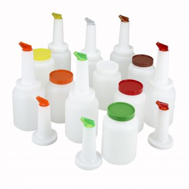 Winco PPB-2MX 2 Qt. White Pour Bottle Kit with Assorted Spouts and Caps