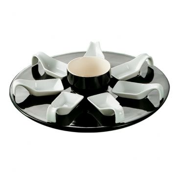 CAC PTP-23-BLK Black / Super White 12 3/4" x 3 1/2" Porcelain Tasting Spoon Set 