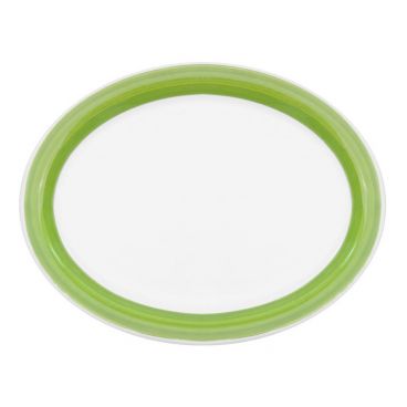 CAC R-14NR-G 13.5" x 10.13" x 1.5" Green Stoneware Oval Narrow Rim Rainbow Platter