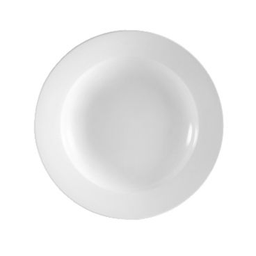 CAC RCN-115 Super White 11 1/4" x 2" Porcelain Round Rolled Edge Pasta Bowl
