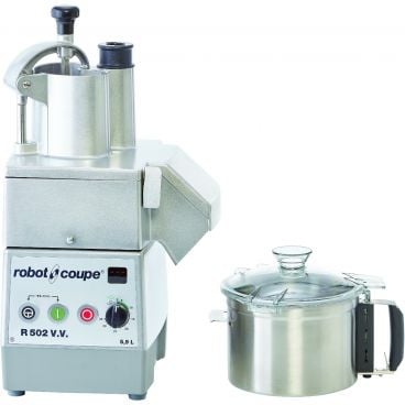Robot Coupe R502VV 5.9 Liter Capacity 2 HP 300-3500 RPM Variable Speed Commercial Combination Food Processor With Continuous Feed Kit And Stainless Steel Bowl, 120V 3-Phase