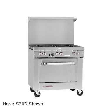 Southbend S36A-2GL Natural Gas S-Series 36" Gas Restaurant Range w/ 2 Open Burners & 24" Left Griddle, 1 Convection Oven With Snap Action Thermostat - 139,000 BTU