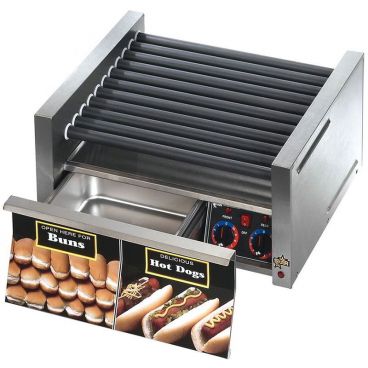 Star Grill Max 30SCBD 30 Hot Dog Electric Roller Grill with Duratec Non-Stick Rollers and Bun Drawer - 120V