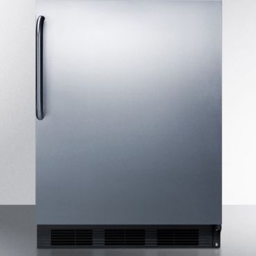 Summit FF63BSSTB 32.25" x 23.63" x 23" Stainless Steel Black Undercounter Refrigerator with Stainless Steel Handle - 5.5 Cu. Ft., 115V