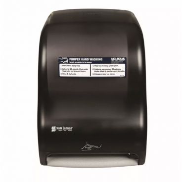 San Jamar T1400TBKHW Smart System Classic Towel Dispenser with IQ Sensor and Handwashing Sticker - Black Pearl