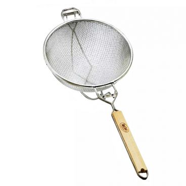 Tablecraft 1021 8 3/4" Reinforced Heavy Duty Double Medium Tin Mesh Strainer with Wood Handle